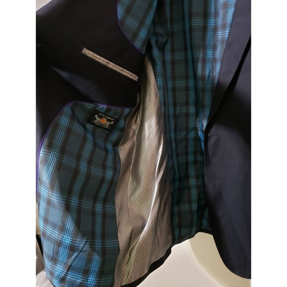 Statement navy, plaid lining, 100% wool blazer,  sport coat,  jacket, size 44L - Picture 3 of 11